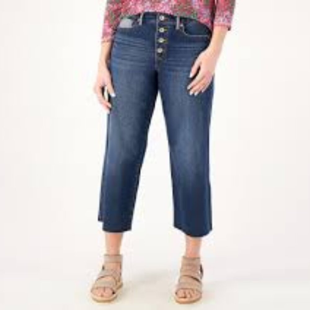 LOGO by Lori Goldstein Jeans 18W Wide Leg Retro Ankle Surani 70s Medium Wash